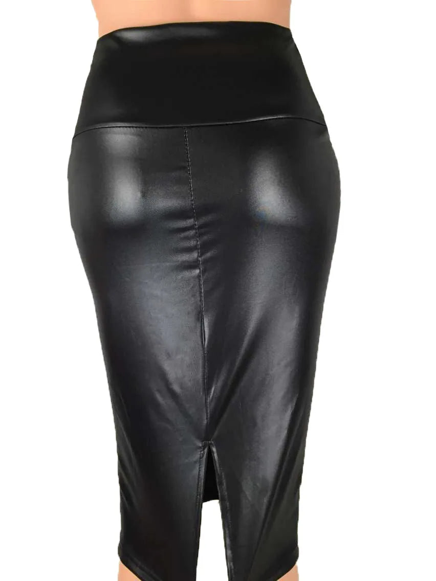 Kunstleder-Bleistiftrock mit Rückenschlitz – Sexy High-Waist Rock für Büro & Sommer